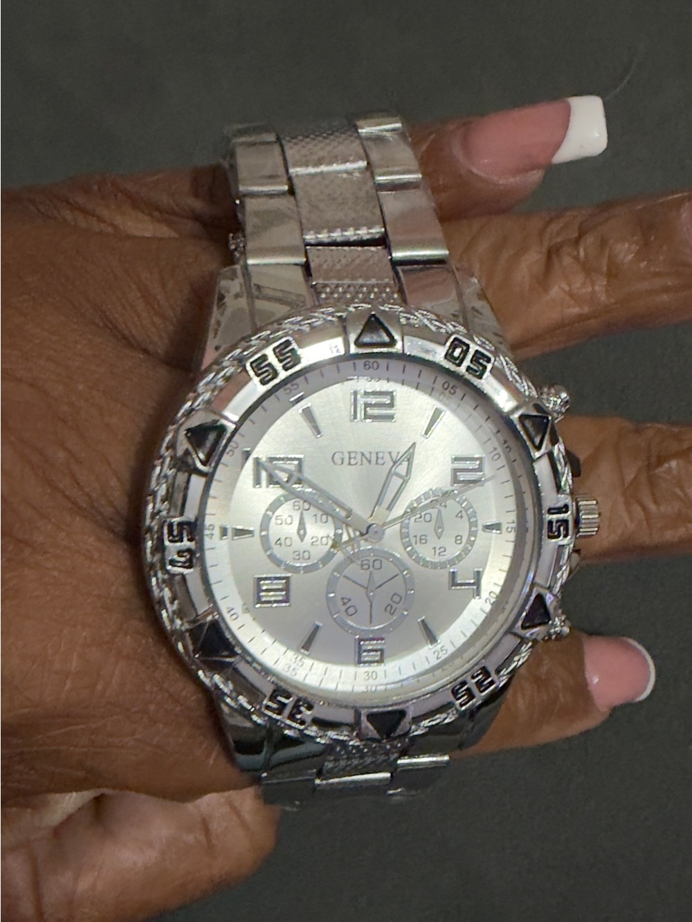 Geneva Silver-tone Stainless Steel Link Chronograph Watch